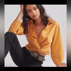 Sunday in Brooklyn Women's Top Size XL Golden Yellow Twist Front V-Neck Blouse